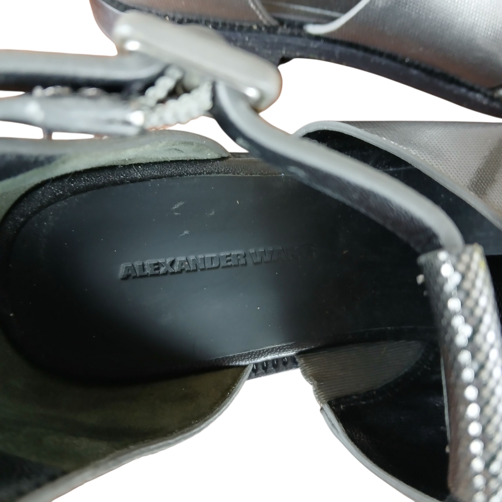 Alexander Wang Metallic Silver Cut Out Booties Sandal Gray Leather Size 6.5/37 - Picture 12 of 13